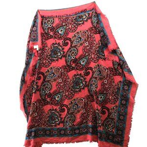 Loft Square Fringe Scarf Womens Paisley Print Pink Blue‎ Boho Shawl Neck